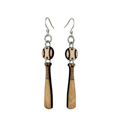 Baseball & Bat Wood Earrings