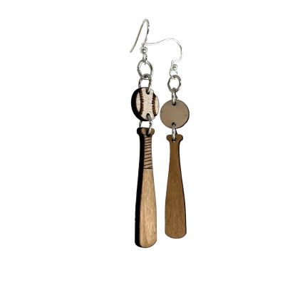 Baseball & Bat Wood Earrings