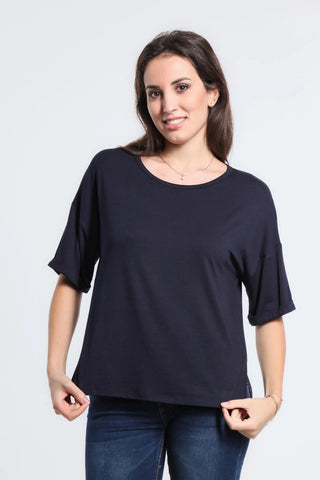 Connie Side Slit Top Navy