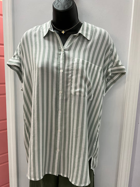 Kate Tencel Stripe Sage Top