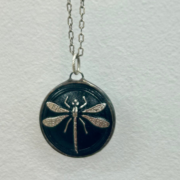 Black Czech Dragonfly Necklace