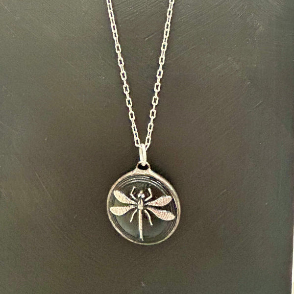 Black Czech Dragonfly Necklace