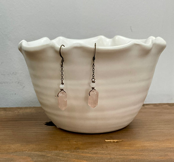 Rose Quartz Chain Earrings