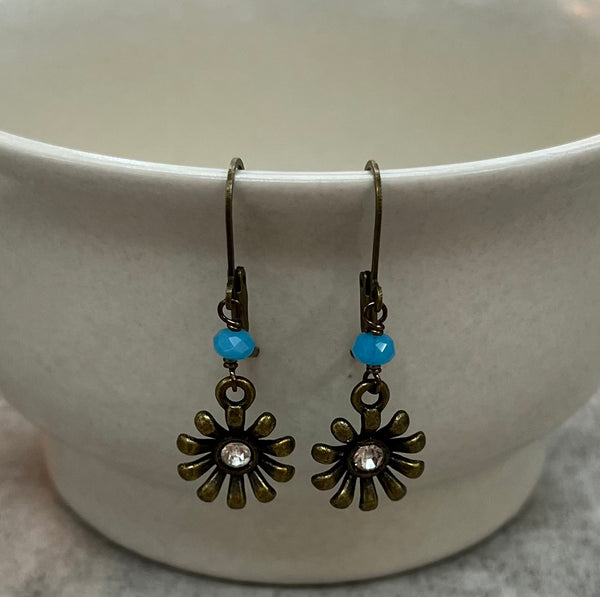 Crystal Flower Earrings Aqua