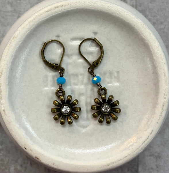 Crystal Flower Earrings Aqua