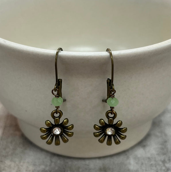 Crystal Flower Earrings Green