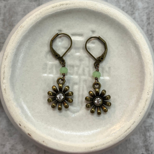 Crystal Flower Earrings Green