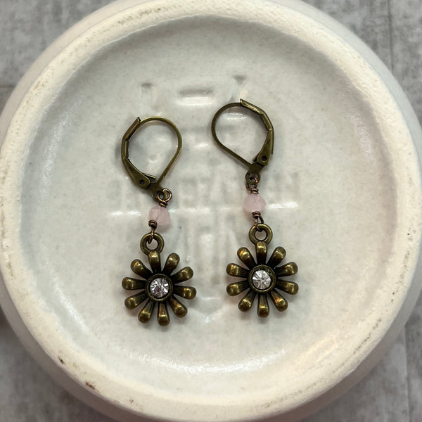 Crystal Flower Earrings Pink