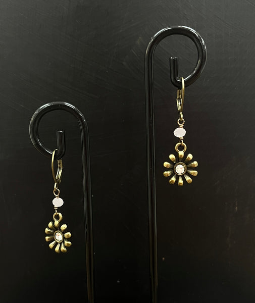 Crystal Flower Earrings Pink