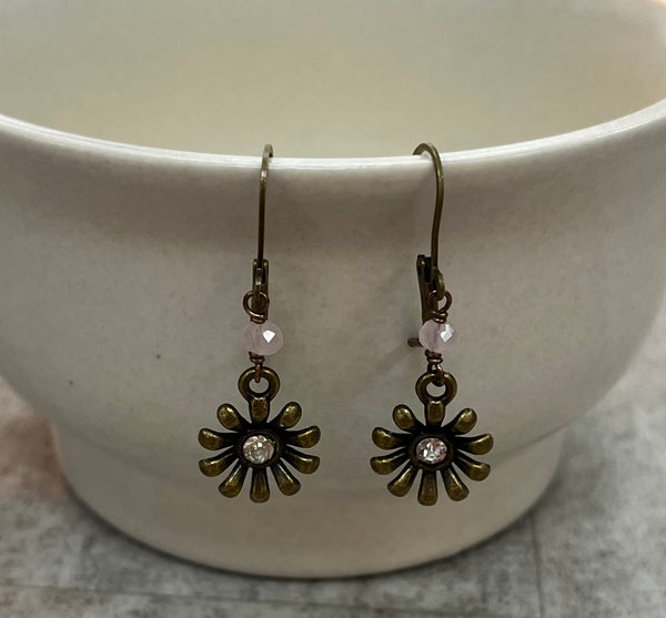 Crystal Flower Earrings Pink