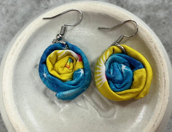 Aqua/Yellow Millefiori Earrings