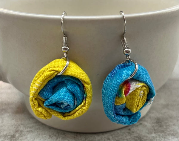 Aqua/Yellow Millefiori Earrings
