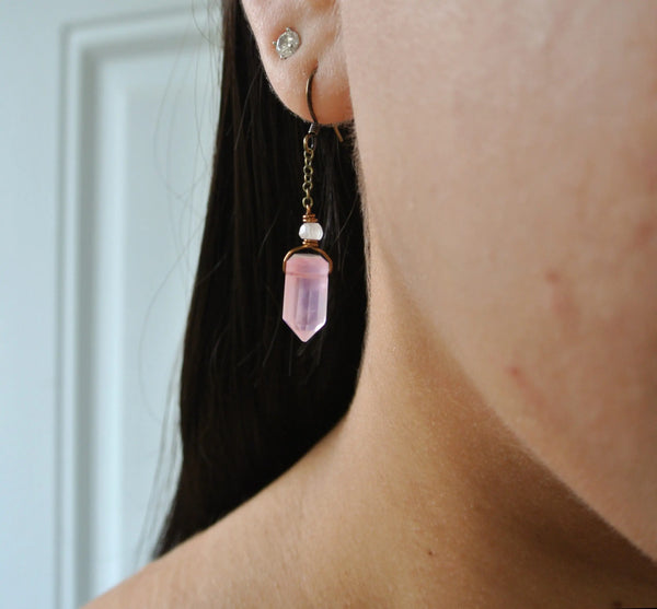 Rose Quartz Chain Earrings