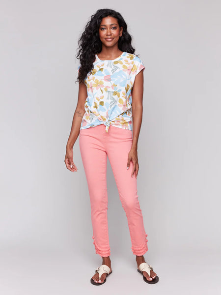 Cap Sleeve FrontKnot Floral Top