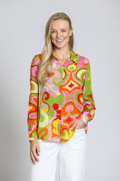Green Multi Mixed Media Top