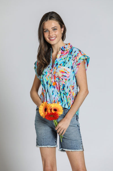 Blue Multi Wrap Top