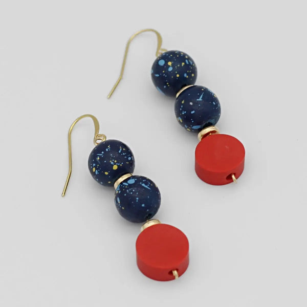 Red and Blue Speckled Earrings