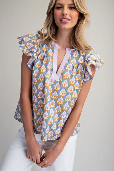 Lilac & Blue Ruffled Top