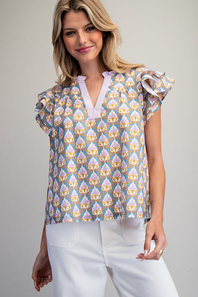 Lilac & Blue Ruffled Top