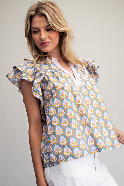 Lilac & Blue Ruffled Top