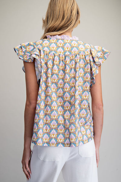Lilac & Blue Ruffled Top