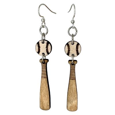 Baseball & Bat Wood Earrings