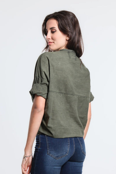 Lucia Tie Front Top Army
