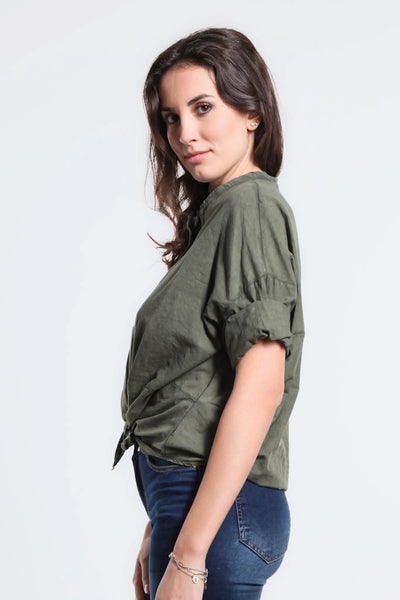 Lucia Tie Front Top Army