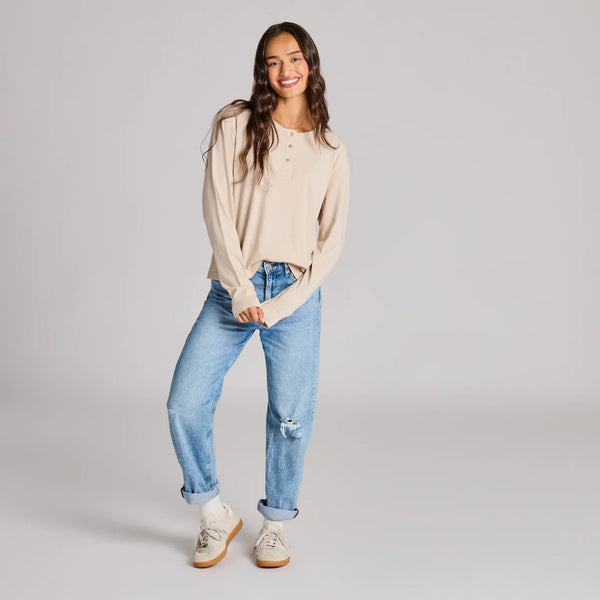 Boxy Henley Birch White