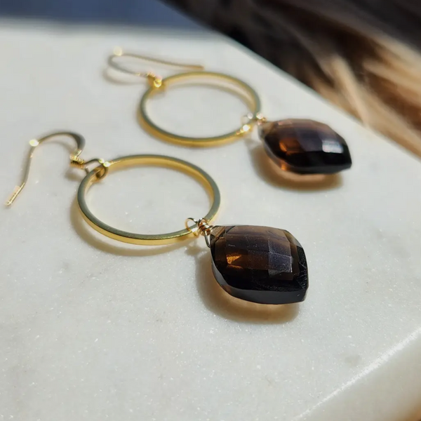 Smoky Quartz Gold Earrings