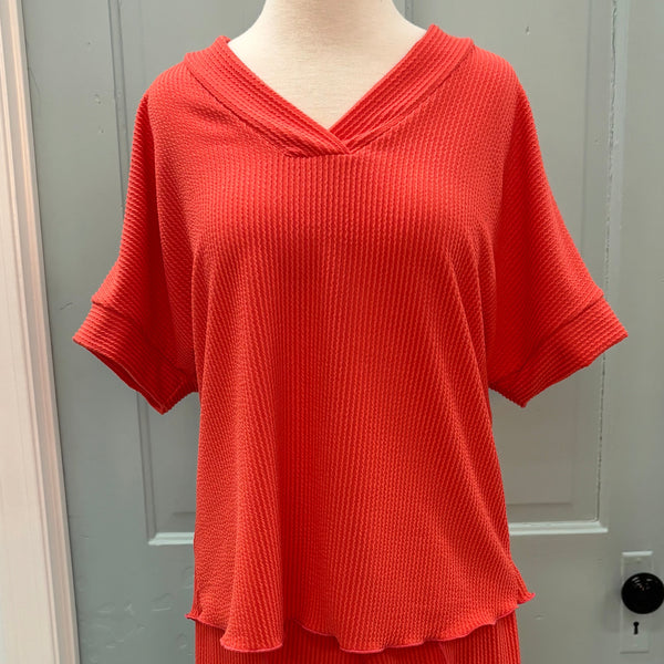Coral V Neck Top