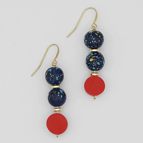 Red and Blue Speckled Earrings