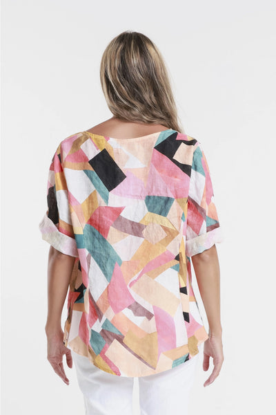 Geometric Peach Linen Top