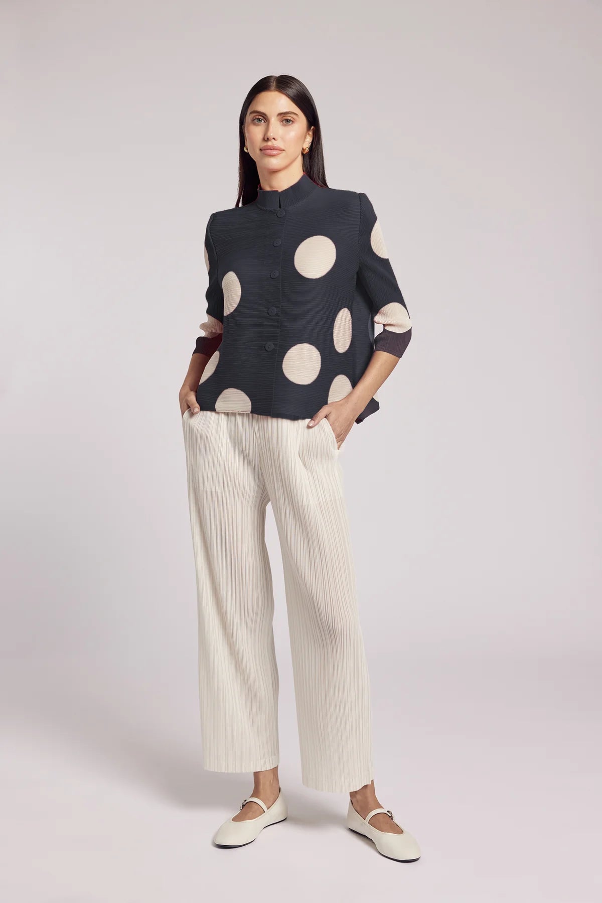 Mari Dot Mandarin Collar Top