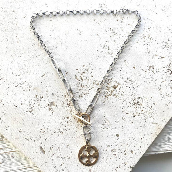 Cross Mixed Metal Necklace
