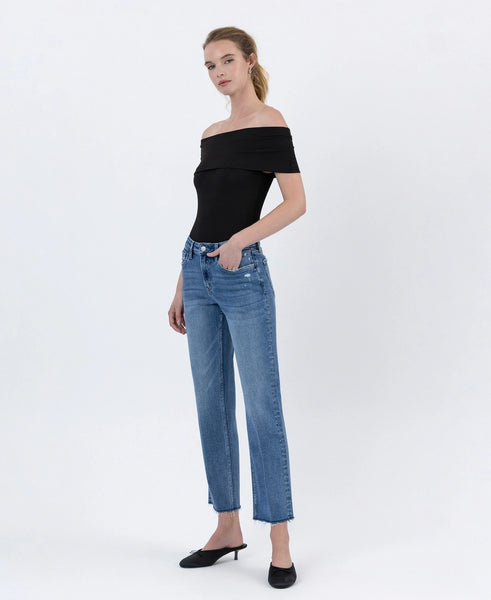 High Rise Straight Ankle Jeans