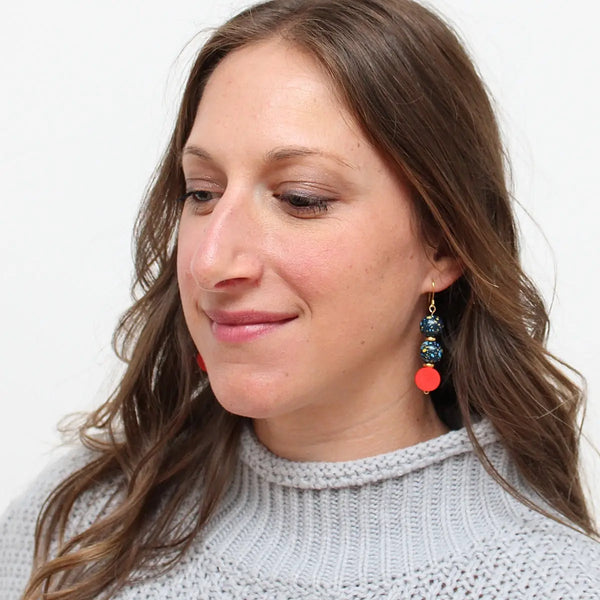 Red and Blue Speckled Earrings