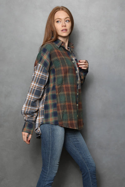 Green Mixed Plaid Shirt