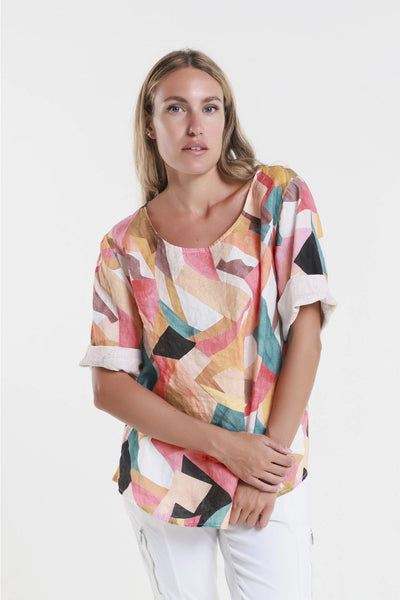 Geometric Peach Linen Top
