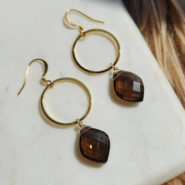 Smoky Quartz Gold Earrings