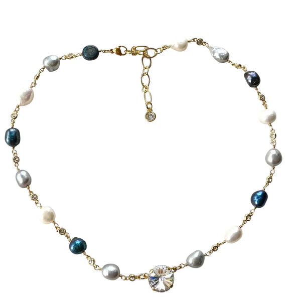 Denim Pearl Crystal Necklace