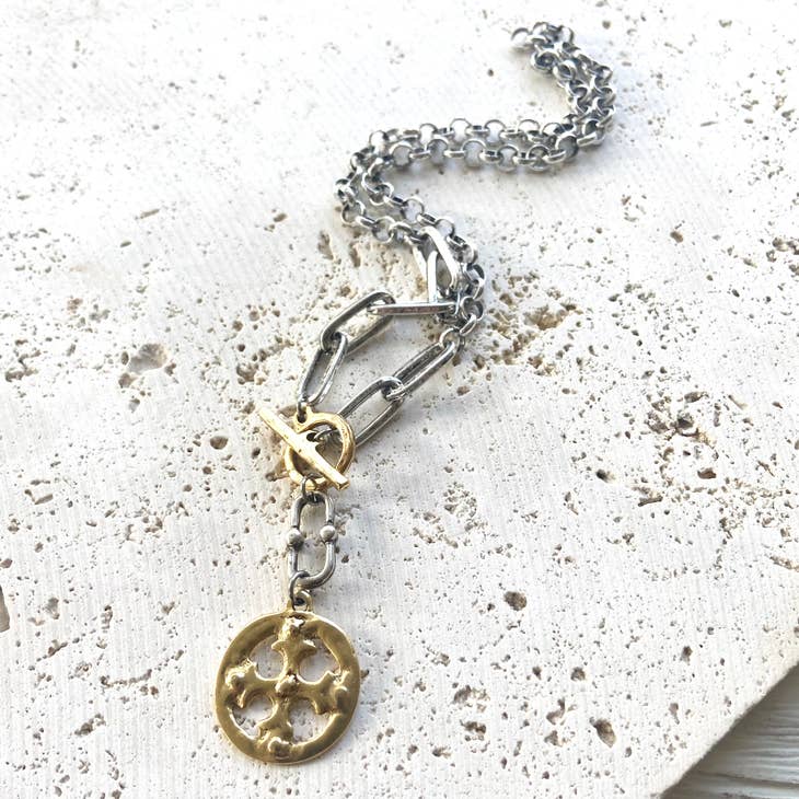 Cross Mixed Metal Necklace