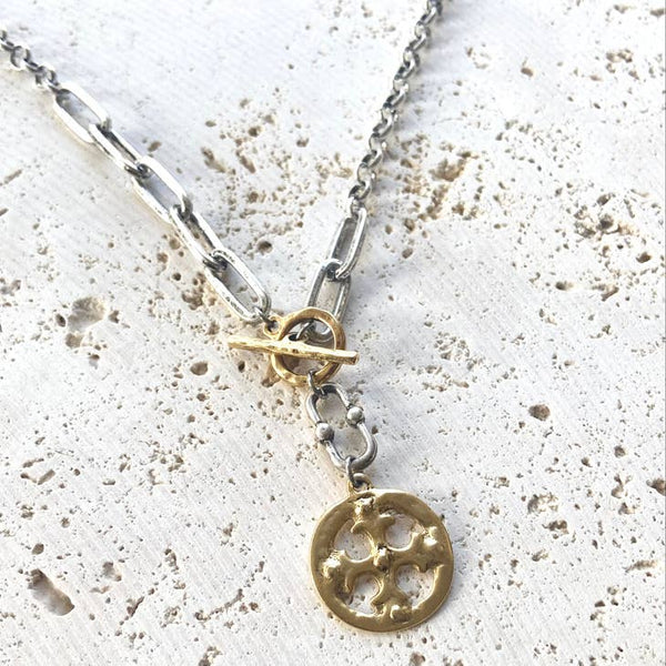 Cross Mixed Metal Necklace