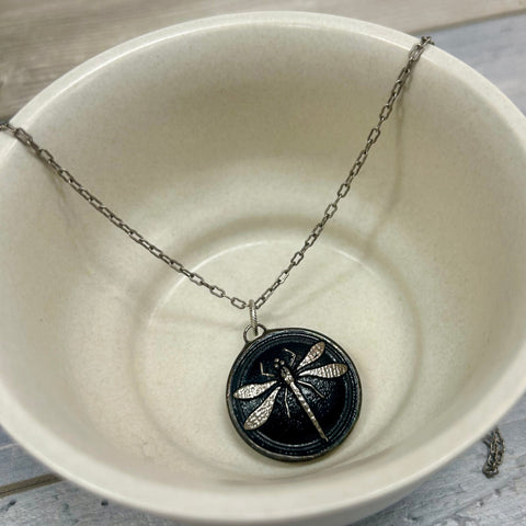 Black Czech Dragonfly Necklace