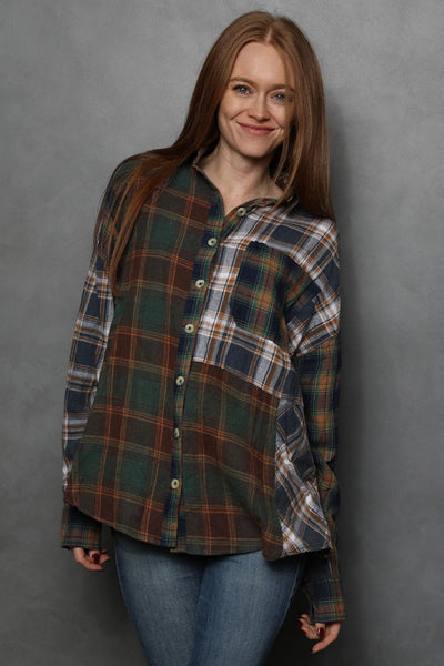 Green Mixed Plaid Shirt