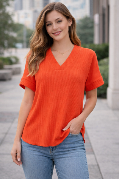 Coral V Neck Top