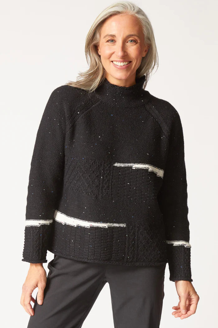 Tweed Mixed Cable Black Sweater