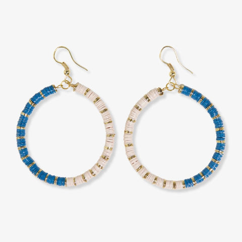 Fonda Teal/Cream Hoop Earrings