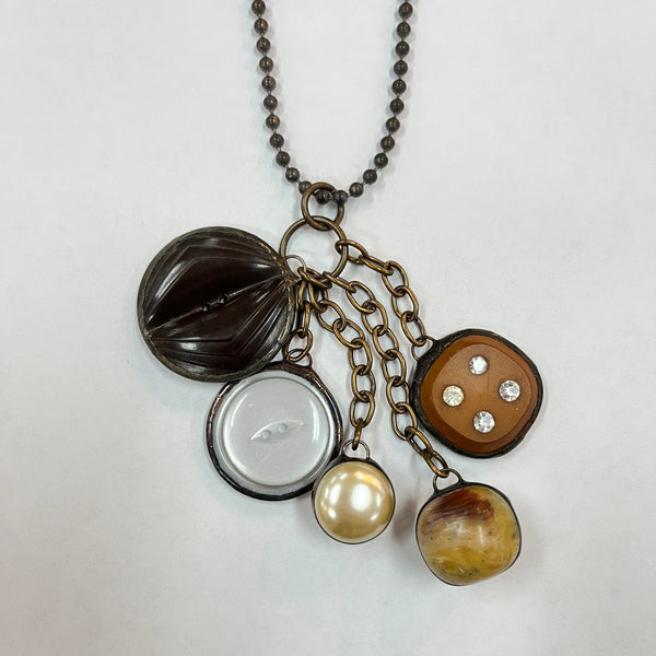 Vintage Neutral Button Necklace