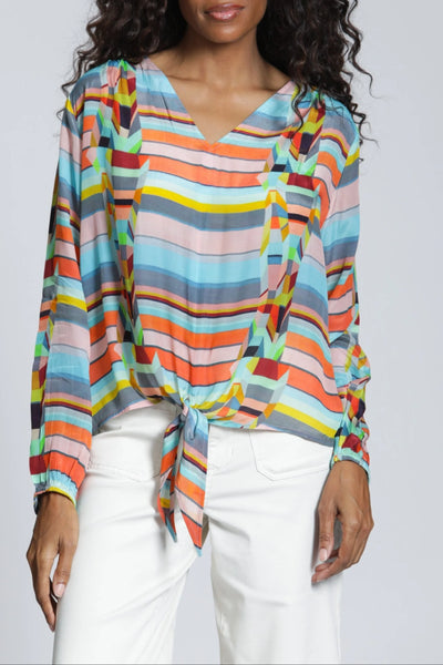Colorful Lines Tie Front Top